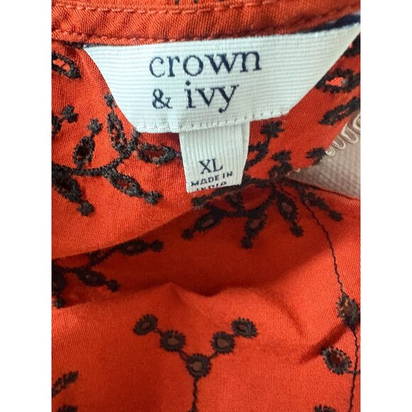 Crown & Ivy XL Red & Black Embroidered Flutter Sleeve Blouse - Picture 6 of 6